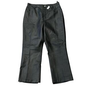 NWT Newport News Women's Leather High Rise Cropped Pants Black Size 14
